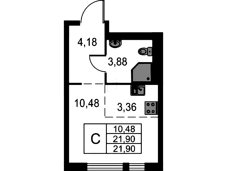 Квартира студия 21.9 м², 11/15 эт., ЖК «Невская Долина»